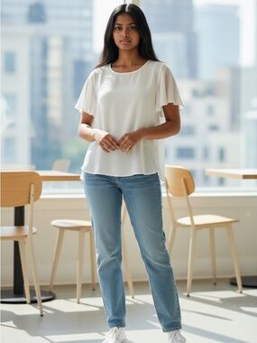 Banana Republic   Ivory Short-Sleeve Blouse size medium petite